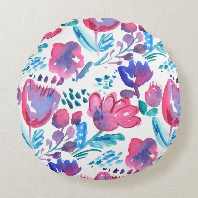 Coussins Ronds illustration de style boho floral rustique dessiné (Devant)