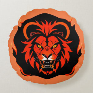 Coussins Ronds Illustration de tête de lion enflammée