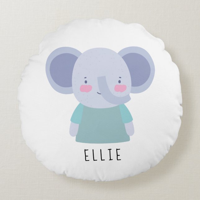 Coussins Ronds Illustration d'éléphant mignon - personnalisable (Devant)