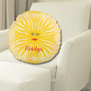 Coussins Ronds Illustration d'enfant jaune soleil et soleil joyeu