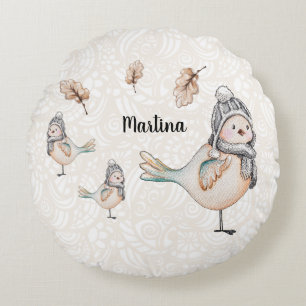 Coussins Ronds Illustration du Bruant mou d'hiver personnalisée