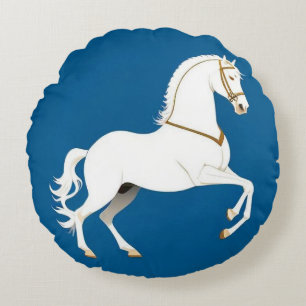 Coussins Ronds Illustration élégante d'étalon blanc sur