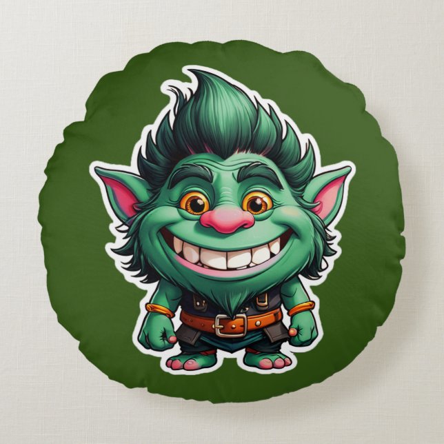 Coussins Ronds Illustration Happy Little Troll Chibi (Devant)