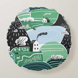 Coussins Ronds Illustration scandinave abstraite dessinée à la 