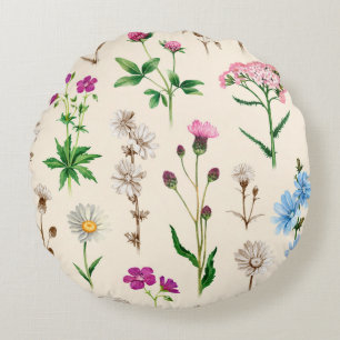 Coussins Ronds Illustrations aquarelles de fleurs sauvages. Inséa