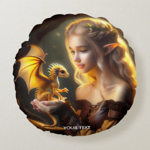 Coussins Ronds Imaginaire Bébé mignon Jaune Dragon