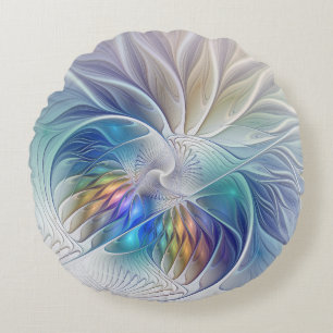 Coussins Ronds Imaginaire Floral, Fleur Fractale Abstraite color