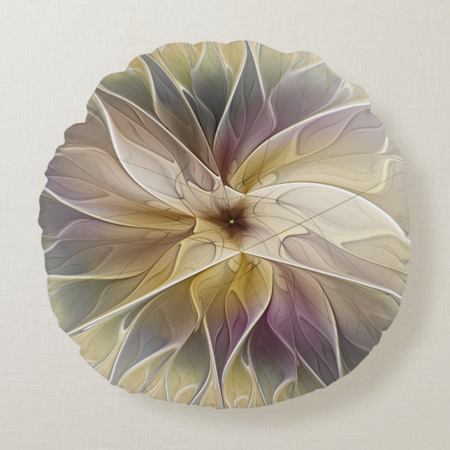 Coussins Ronds Imaginaire Floral Gold Eggplant Art Fractal Abstra (Devant)