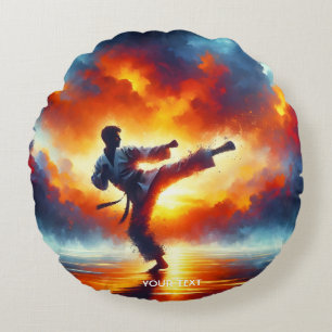 Coussins Ronds Imaginaire joli Sunset Karate Fighter
