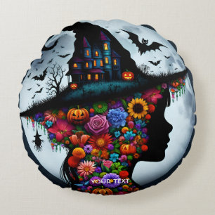 Coussins Ronds Imaginaire mignonne sorcière fille Halloween