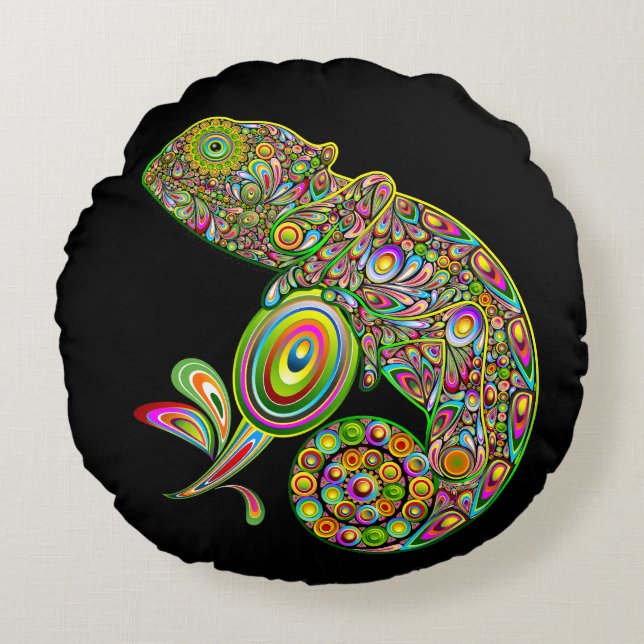 Coussins Ronds Imaginaire psychédélique de Chameleon (Devant)