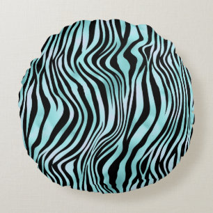 Coussins Ronds Impression Animale Peau de Zèbre Bleu Clair Turquo