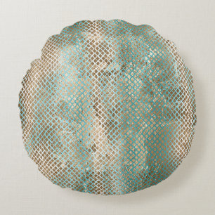 Coussins Ronds Impression Aqua White Gold Snake