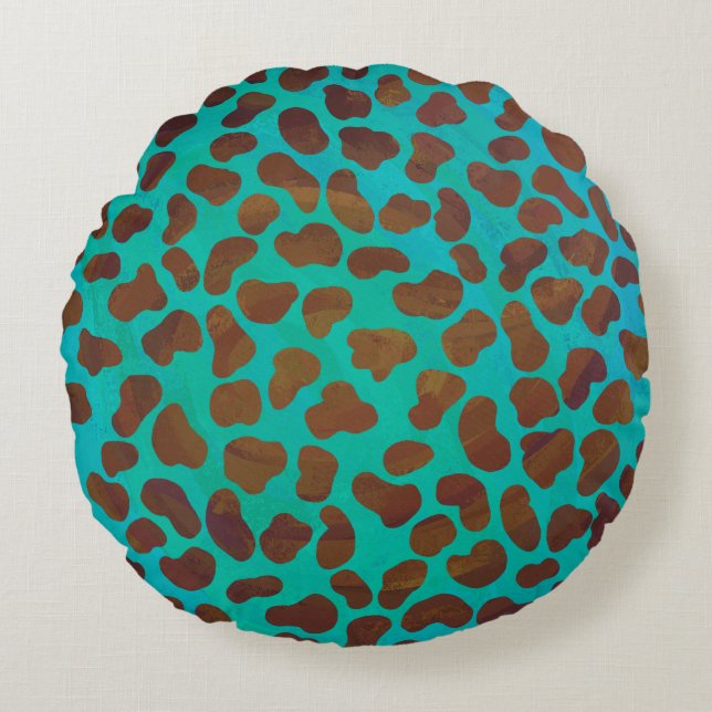 Coussins Ronds Impression Brown et Turquoise dalmate (Devant)