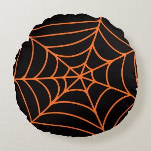 Coussins Ronds Impression de toile d'araignée noire orange Hallow