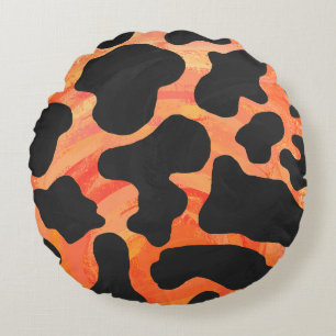 Coussins Ronds Impression de vache noire et orange