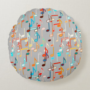 Coussins Ronds Impression musicale - Gris moyen, Multi