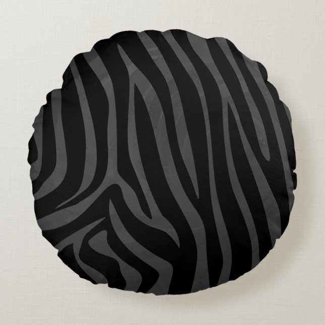Coussins Ronds Impression noire et grise Zebra (Devant)