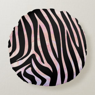 Coussins Ronds Impression noire et rose Zebra