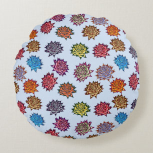 Coussins Ronds Impression Rose pointillée, Modèle Floral Moderne