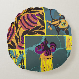 Coussins Ronds Imprimé floral violet et sarcelle maximaliste vibr