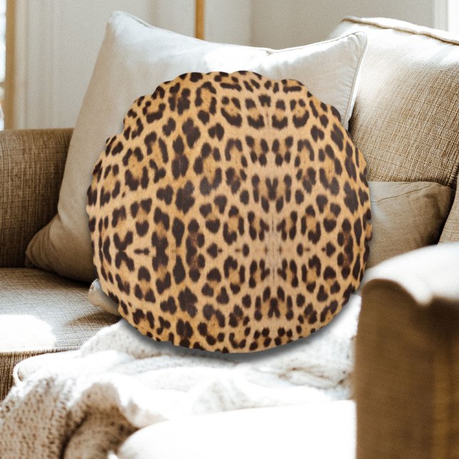 Coussins Ronds imprimé léopard mode safari sauvage branché élégan (trendy stylish wild safari fashion leopard print round pillow)