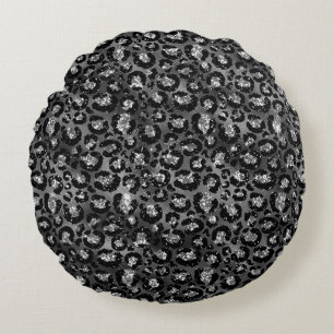 Coussins Ronds Imprimé léopard noir et gris argenté