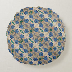 Coussins Ronds Imprimer papier peint vintage Fleurs bleues imprim
