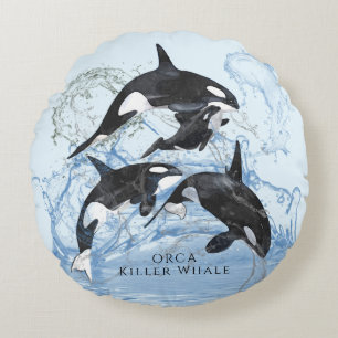 Coussins Ronds Incroyable Orques d'aquarelle noire et blanche