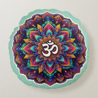 Coussins Ronds Indian Om Symbol in a beautiful mandala design