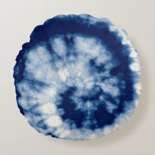 Coussins Ronds Indigo Round. Teinture à tarte bohémienne. Psyched