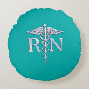 Coussins Ronds Infirmière autorisée RN Caduceus sur Turquoise