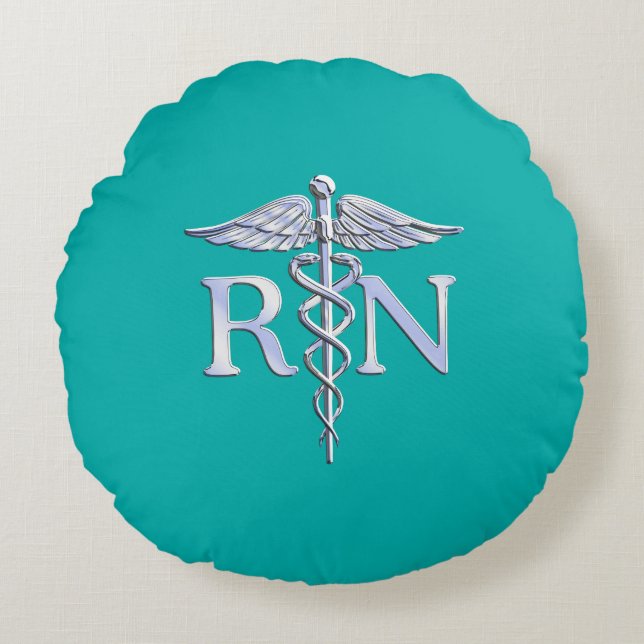 Coussins Ronds Infirmière autorisée RN Caduceus sur Turquoise (Devant)