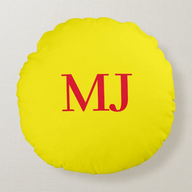 Coussins Ronds Initiales en monogramme jaune simple et tendance (Devant)