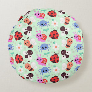 Coussins Ronds Insectes et fleurs de dessin animé adorables