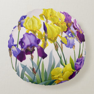 Coussins Ronds Iris jaunes et pourpres