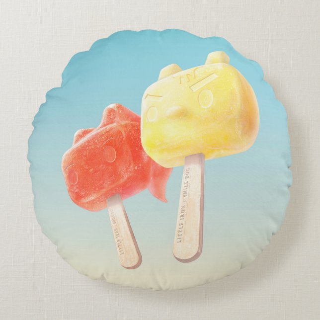 Coussins Ronds Iron T x Fille lapin : Popsicles mécaniques d'été (Devant)