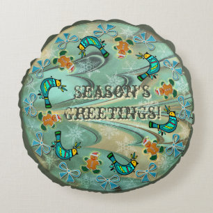 Coussins Ronds Islandais Flow Christmas Folk Art (Personnalisé)