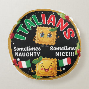 Coussins Ronds Italien Fun Naughty et Nice Ravioli Design
