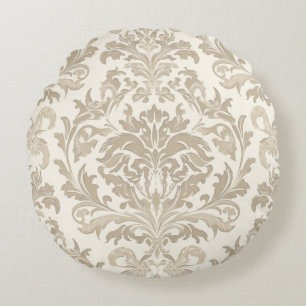 Coussins Ronds Ivoire Élégance Baroque Damassé Classique Antique