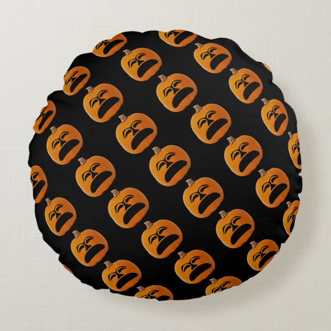 Coussins Ronds Jack-o'-lantern Unhappy Face Halloween Citrouille, (Devant)