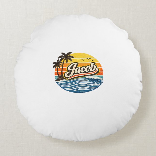 Coussins Ronds Jacob Retro Sunset Name Design (Devant)