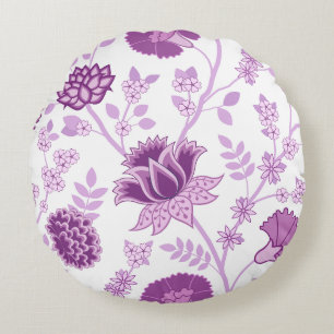 Coussins Ronds Jacobean Floral Lg Motif rose sur blanc