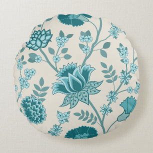 Coussins Ronds Jacobean Floral Lg Motif Teals sur Crème