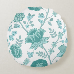 Coussins Ronds Jacobean Floral Lg Motif Teintures sur blanc