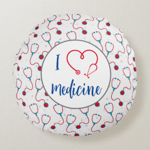 Coussins Ronds "J'aime la médecine" stethoscope médecin cadeau