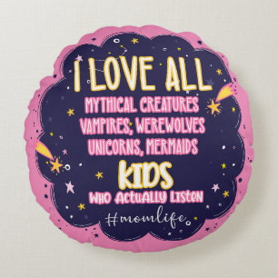 Coussins Ronds J'Aime Toutes Les Créatures Mythiques, Vampires, W