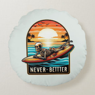 Coussins Ronds Jamais mieux - Squelette Surf Sunset Wave