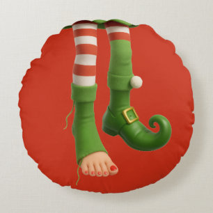 Coussins Ronds Jambes d'elfe drôles Décor d'humour de Noël au P