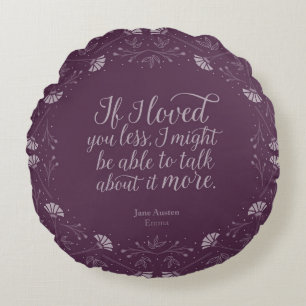 Coussins Ronds Jane Austen Emma Citation d'amour florale violette